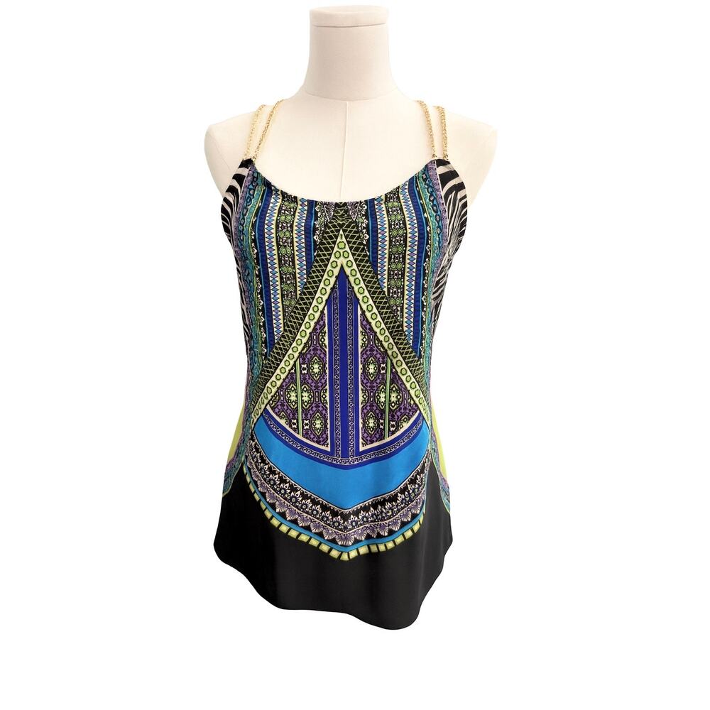 Venus Gold Chain Blouse Patterned Zebra Tribal Blue Black White Purple Green